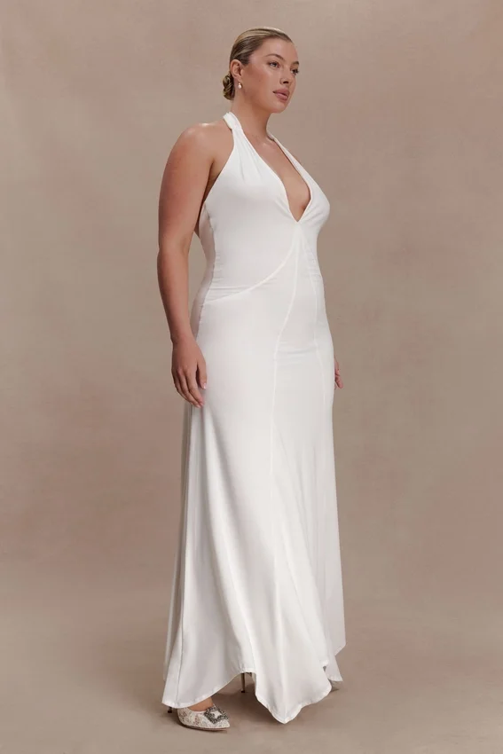 Juliet Slinky Maxi Dress With Scarf – White Juliet Slinky Maxi Dress With Scarf – White