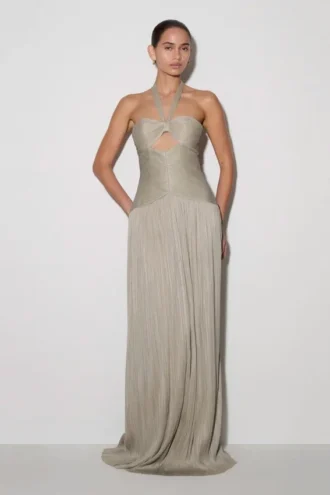 Juliette Pleated Chiffon Maxi Dress – Silver