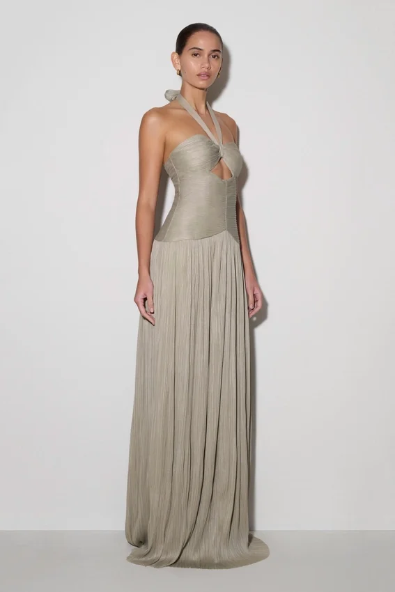 Juliette Pleated Chiffon Maxi Dress – Silver Juliette Pleated Chiffon Maxi Dress – Silver