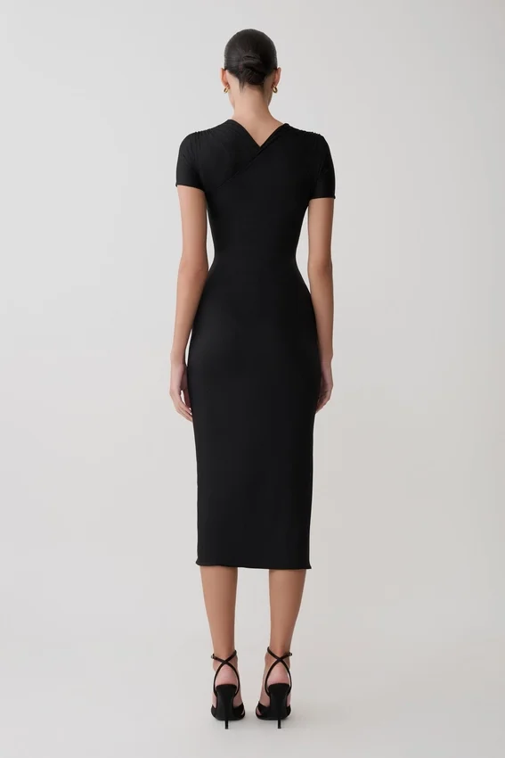 Junie Cross-Over Neck Slinky Maxi Dress – Black Junie Cross-Over Neck Slinky Maxi Dress – Black