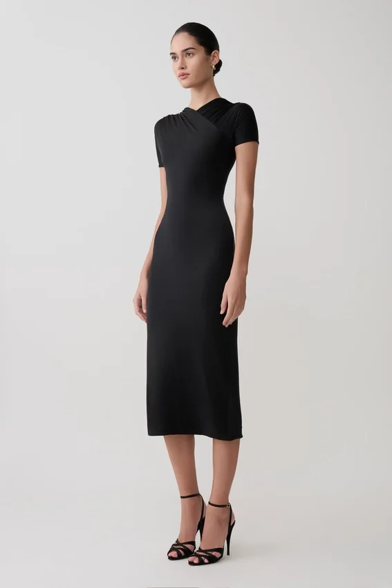 Junie Cross-Over Neck Slinky Maxi Dress – Black Junie Cross-Over Neck Slinky Maxi Dress – Black