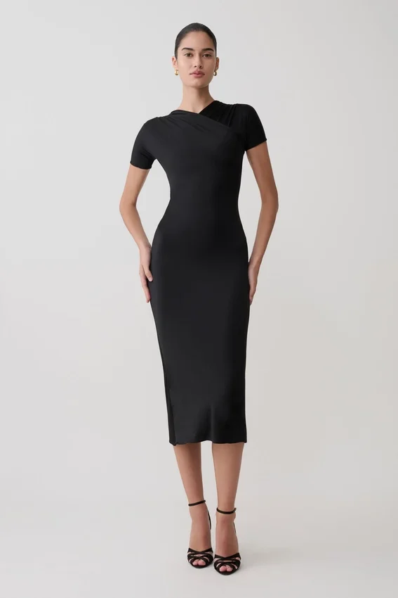 Junie Cross-Over Neck Slinky Maxi Dress – Black Junie Cross-Over Neck Slinky Maxi Dress – Black
