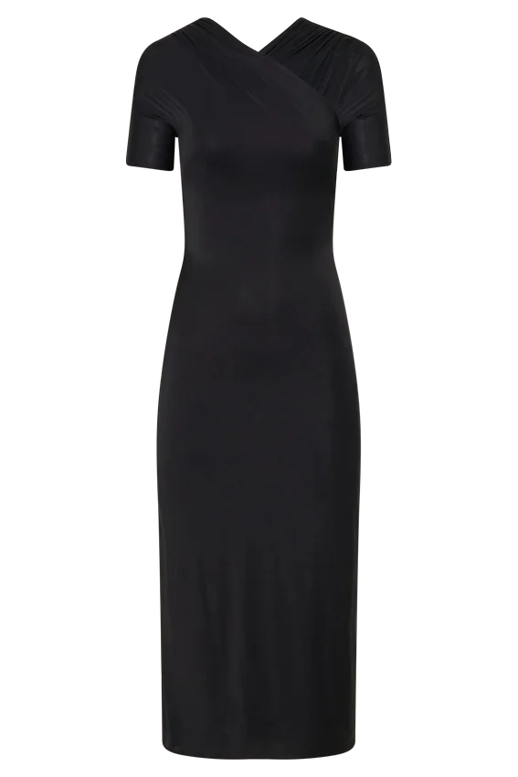 Junie Cross-Over Neck Slinky Maxi Dress – Black Junie Cross-Over Neck Slinky Maxi Dress – Black