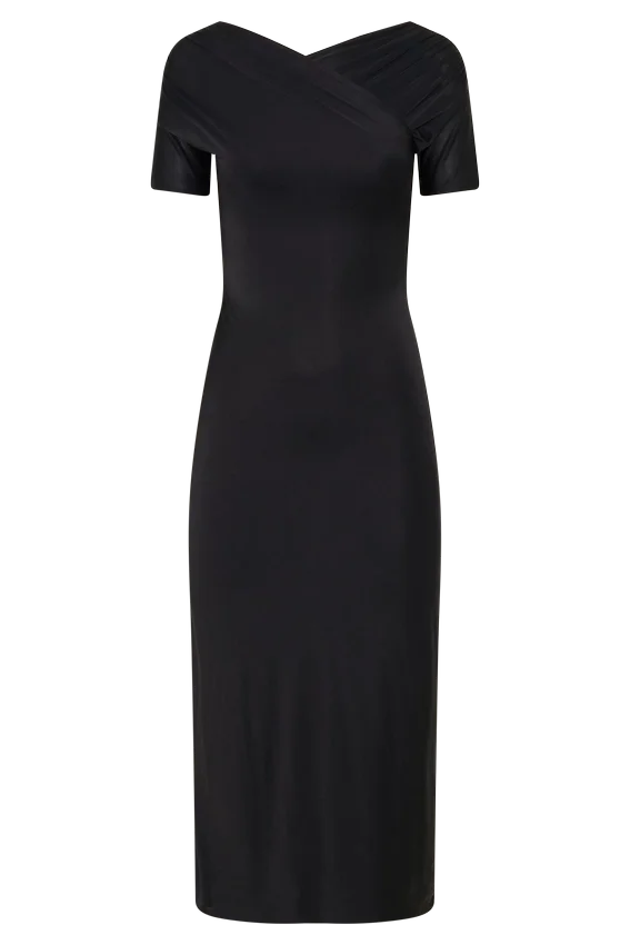 Junie Cross-Over Neck Slinky Maxi Dress – Black Junie Cross-Over Neck Slinky Maxi Dress – Black