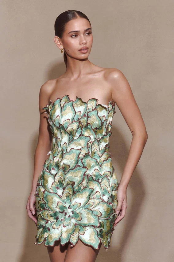 Juniper Hand Embroidered Floral Mini Dress – Gold/Teal Juniper Hand Embroidered Floral Mini Dress – Gold/Teal