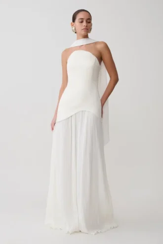 Juno Strapless Pleated Maxi Gown – White