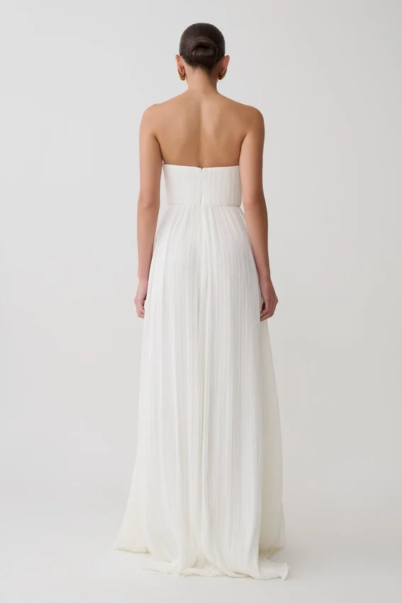 Juno Strapless Pleated Maxi Gown – White Juno Strapless Pleated Maxi Gown – White