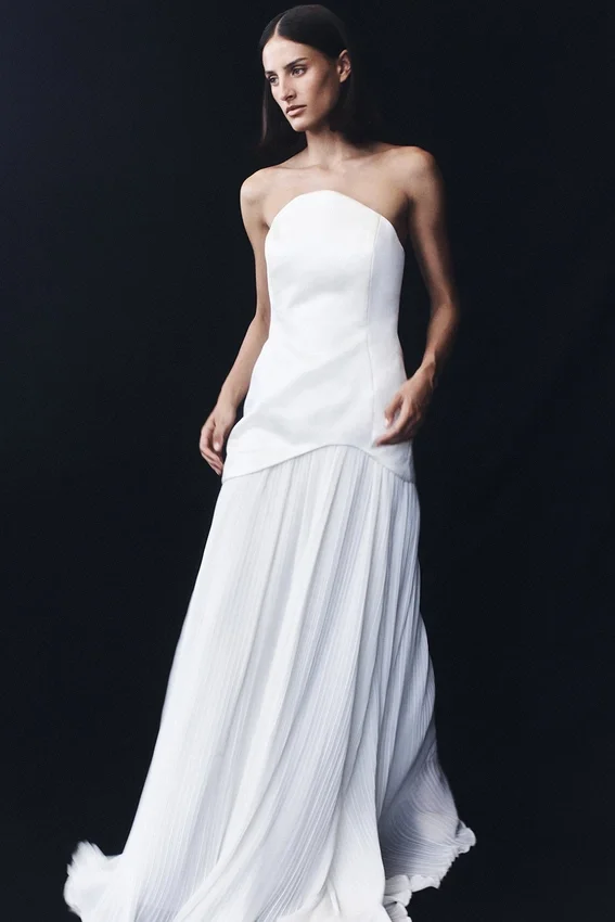 Juno Strapless Pleated Maxi Gown – White Juno Strapless Pleated Maxi Gown – White