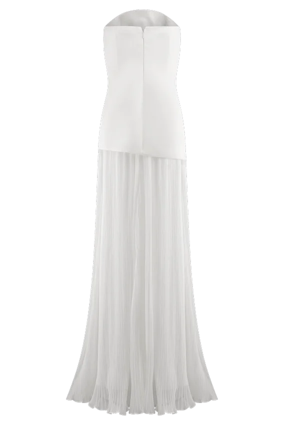 Juno Strapless Pleated Maxi Gown – White Juno Strapless Pleated Maxi Gown – White