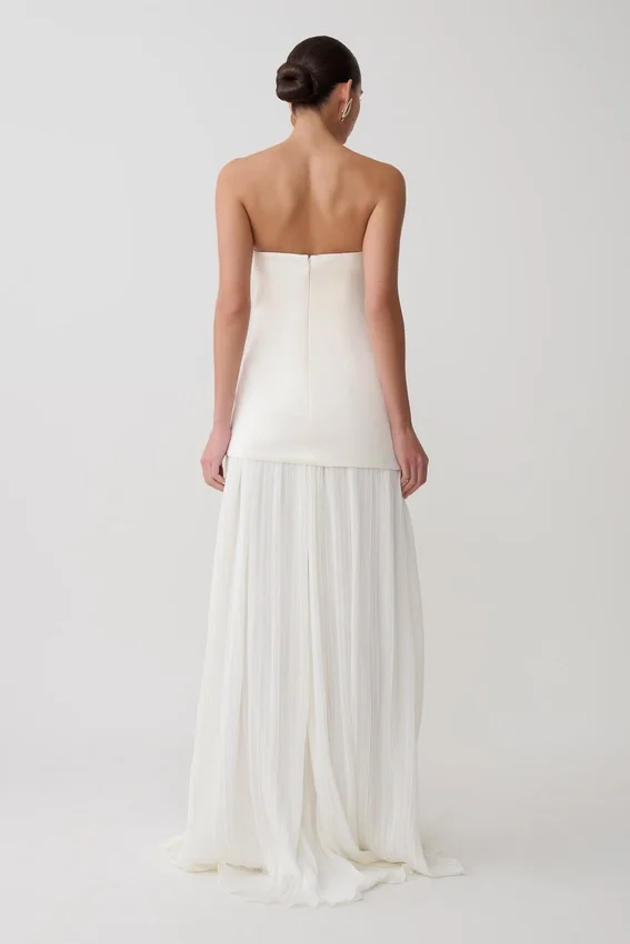 Juno Strapless Pleated Maxi Gown – White Juno Strapless Pleated Maxi Gown – White