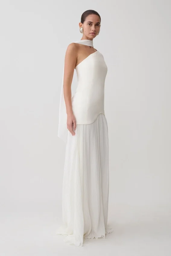 Juno Strapless Pleated Maxi Gown – White Juno Strapless Pleated Maxi Gown – White