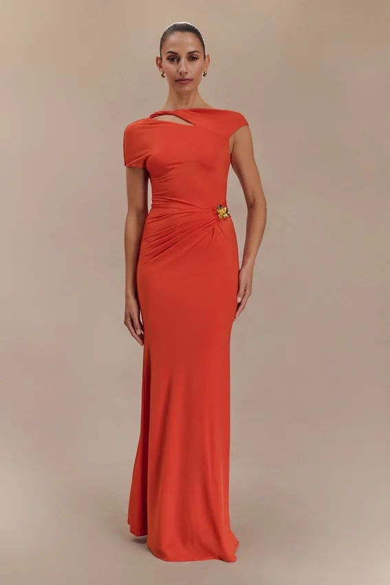 Kaida Slinky Maxi Dress With Hardware – Burnt Orange Kaida Slinky Maxi Dress With Hardware – Burnt Orange