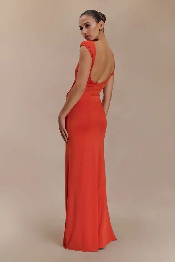 Kaida Slinky Maxi Dress With Hardware – Burnt Orange Kaida Slinky Maxi Dress With Hardware – Burnt Orange