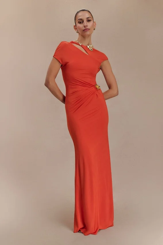 Kaida Slinky Maxi Dress With Hardware – Burnt Orange Kaida Slinky Maxi Dress With Hardware – Burnt Orange