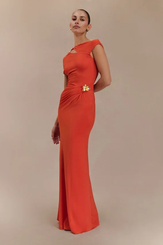 Kaida Slinky Maxi Dress With Hardware – Burnt Orange Kaida Slinky Maxi Dress With Hardware – Burnt Orange