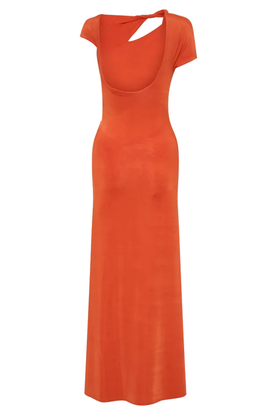 Kaida Slinky Maxi Dress With Hardware – Burnt Orange Kaida Slinky Maxi Dress With Hardware – Burnt Orange