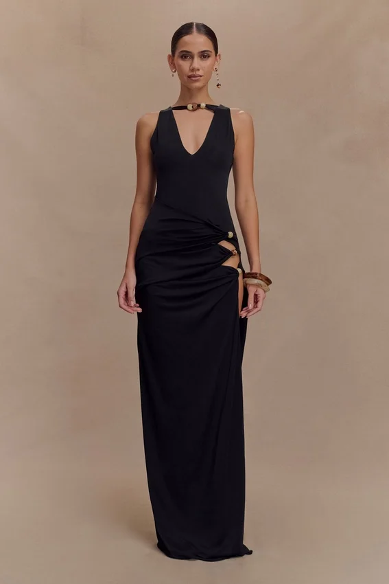 Kaiden Slinky Beaded Maxi Dress – Black Kaiden Slinky Beaded Maxi Dress – Black