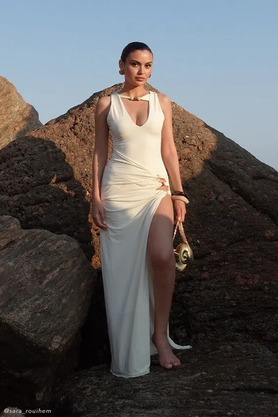 Kaiden Slinky Beaded Maxi Dress – Ivory Kaiden Slinky Beaded Maxi Dress – Ivory