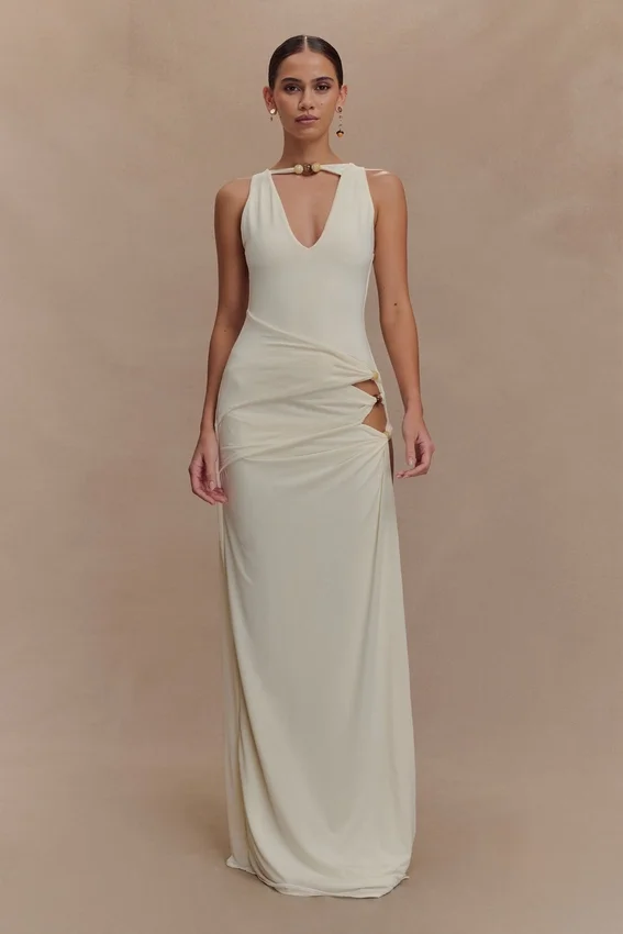 Kaiden Slinky Beaded Maxi Dress – Ivory Kaiden Slinky Beaded Maxi Dress – Ivory