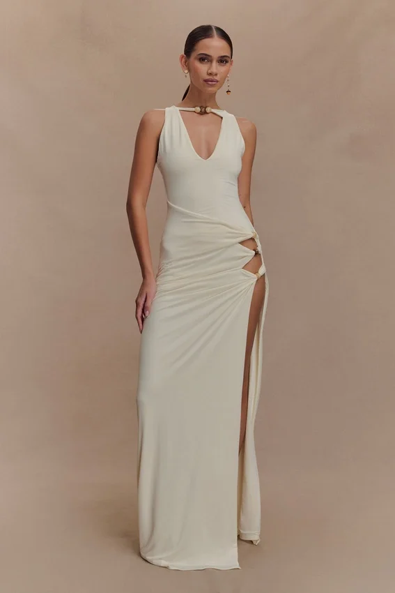 Kaiden Slinky Beaded Maxi Dress – Ivory Kaiden Slinky Beaded Maxi Dress – Ivory