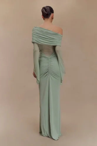 Kaitlin One Shoulder Slinky And Mesh Maxi Dress – Basil