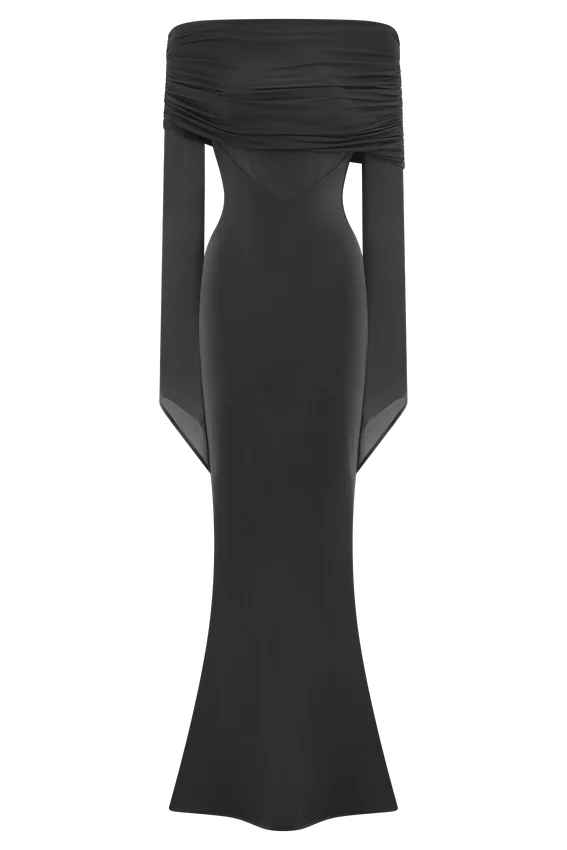 Kaitlin One Shoulder Slinky And Mesh Maxi Dress – Black Kaitlin One Shoulder Slinky And Mesh Maxi Dress – Black