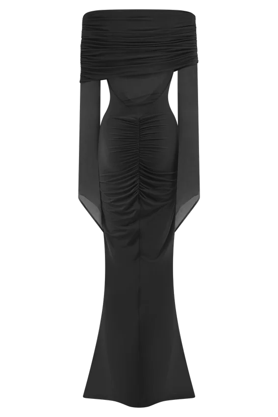 Kaitlin One Shoulder Slinky And Mesh Maxi Dress – Black Kaitlin One Shoulder Slinky And Mesh Maxi Dress – Black