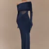 Kaitlin One Shoulder Slinky And Mesh Maxi Dress – Midnight Blue Kaitlin One Shoulder Slinky And Mesh Maxi Dress – Midnight Blue