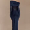 Kaitlin One Shoulder Slinky And Mesh Maxi Dress – Midnight Blue Kaitlin One Shoulder Slinky And Mesh Maxi Dress – Midnight Blue