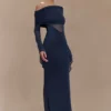Kaitlin One Shoulder Slinky And Mesh Maxi Dress – Midnight Blue Kaitlin One Shoulder Slinky And Mesh Maxi Dress – Midnight Blue