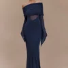 Kaitlin One Shoulder Slinky And Mesh Maxi Dress – Midnight Blue Kaitlin One Shoulder Slinky And Mesh Maxi Dress – Midnight Blue