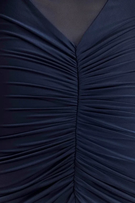 Kaitlin One Shoulder Slinky And Mesh Maxi Dress – Midnight Blue Kaitlin One Shoulder Slinky And Mesh Maxi Dress – Midnight Blue