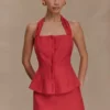 Kallie Linen Peplum Halter Top – Burnt Rose