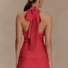 Kallie Linen Peplum Halter Top – Burnt Rose