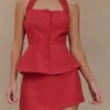 Kallie Linen Peplum Halter Top – Burnt Rose