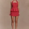 Kallie Linen Peplum Halter Top – Burnt Rose
