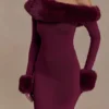 Karleigh Faux Fur Knit Maxi Dress – Plum Karleigh Faux Fur Knit Maxi Dress – Plum