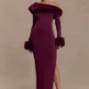 Karleigh Faux Fur Knit Maxi Dress – Plum Karleigh Faux Fur Knit Maxi Dress – Plum
