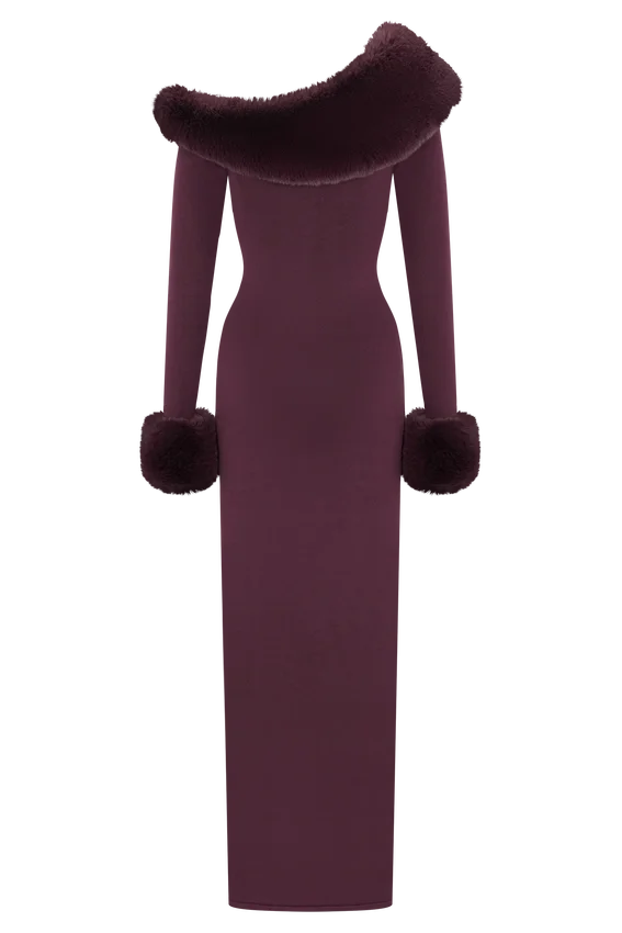 Karleigh Faux Fur Knit Maxi Dress – Plum Karleigh Faux Fur Knit Maxi Dress – Plum