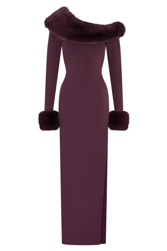 Karleigh Faux Fur Knit Maxi Dress – Plum Karleigh Faux Fur Knit Maxi Dress – Plum