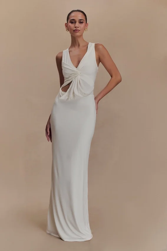 Kassidy Peached Jersey Maxi Dress – Ivory Kassidy Peached Jersey Maxi Dress – Ivory