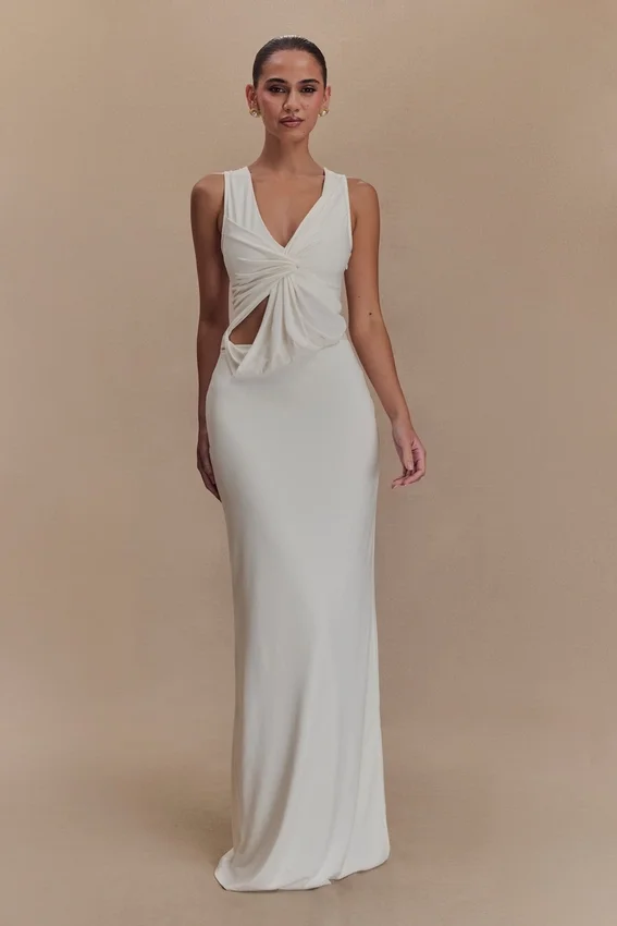 Kassidy Peached Jersey Maxi Dress – Ivory Kassidy Peached Jersey Maxi Dress – Ivory