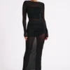 Kate Mesh And Nylon Maxi Dress – Black