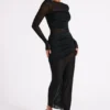 Kate Mesh And Nylon Maxi Dress – Black