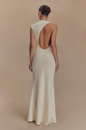 Katerina Scuba Jersey Cut Out Maxi Dress – Ivory