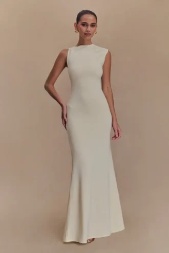 Katerina Scuba Jersey Cut Out Maxi Dress – Ivory