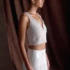 Kathia Pearl Hand Beaded Top – White