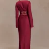 Kaya Long Sleeve Satin And Mesh Maxi Dress – Wine