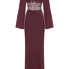 Kaya Long Sleeve Satin And Mesh Maxi Dress – Wine