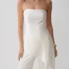 Kayla Silk Blend Strapless Asymmetric Top – Ivory